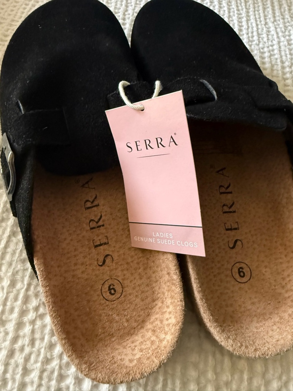 Serra Black Suede Slip-On Clogs with Buckle